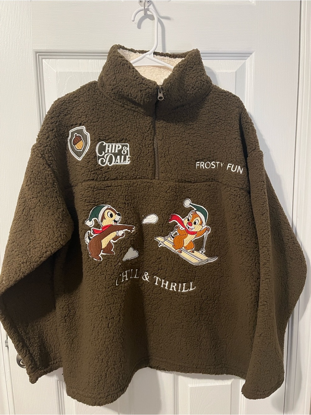 NWT Brown Sherpa Pullover Sweater w Chip and Dale